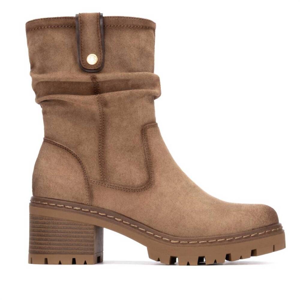 NEW REFRESH women's suede ankle booties in dark beige